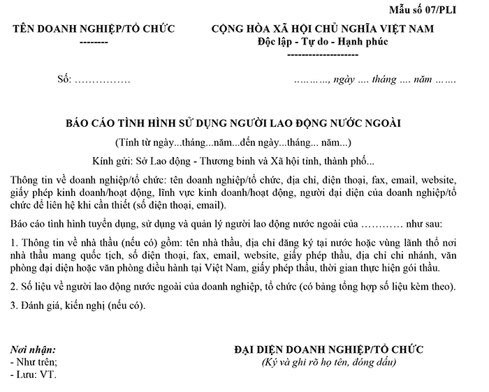 Mẫu 07/PLI: Báo cáo tình hình người lao động nước ngoài - HoaTieu.vn Mẫu 07/Pli: Báo Cáo Tình Hình Người Lao Động Nước Ngoài - Hoatieu.Vn