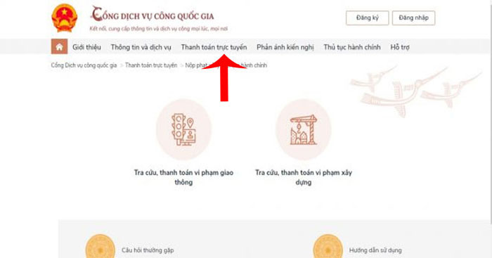 Chọn mục “Thanh toán trực tuyến”