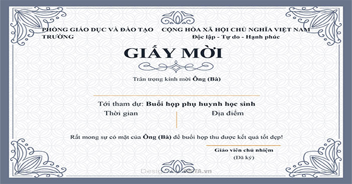 Giấy Mời Họp Phụ Huynh 2023-2024 Đẹp
