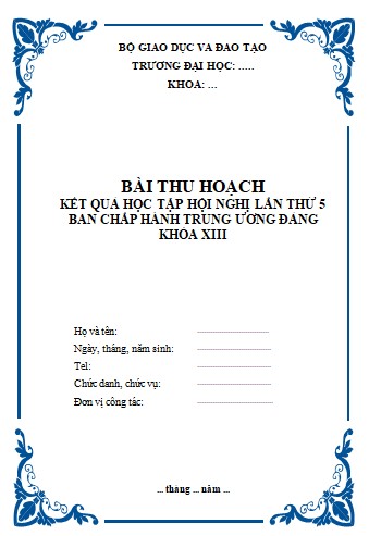 Mẫu Bìa Bài Thu Hoạch 2023