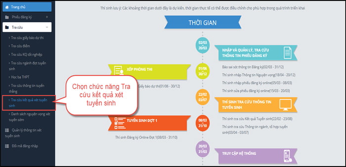 Vào menu Tra cứu kết quả xét tuyển sinh từ menu Tra cứu