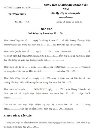 Mẫu báo cáo kết quả giữa học kì I