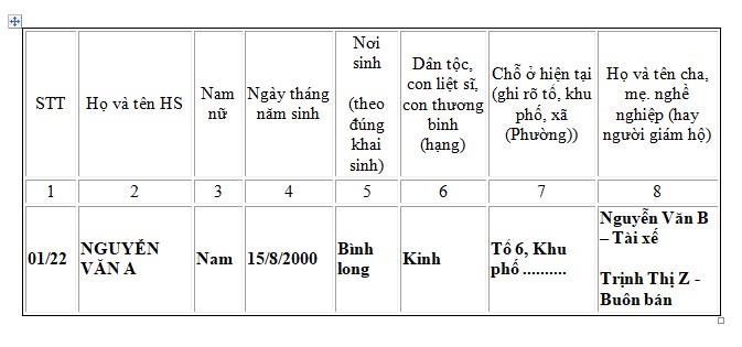 Mẫu sổ đăng bộ