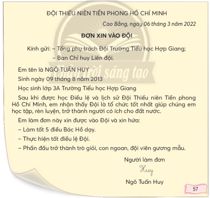 Mẫu đơn xin vào Đội thiếu niên tiền phong Hồ Chí Minh