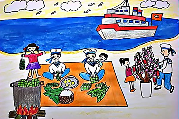 Vẽ tranh Em yêu Việt Nam - Ngày tết trên biển đảo