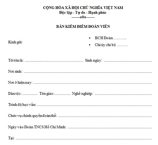 Mẫu bản kiểm điểm Đoàn viên