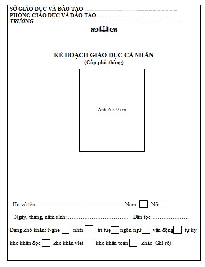 Bìa sổ theo dõi học sinh khuyết tật