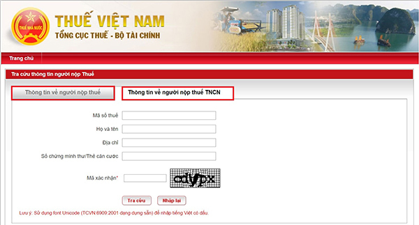 Tra cứu thông tin người nộp thuế - chọn đối tượng nộp thuế