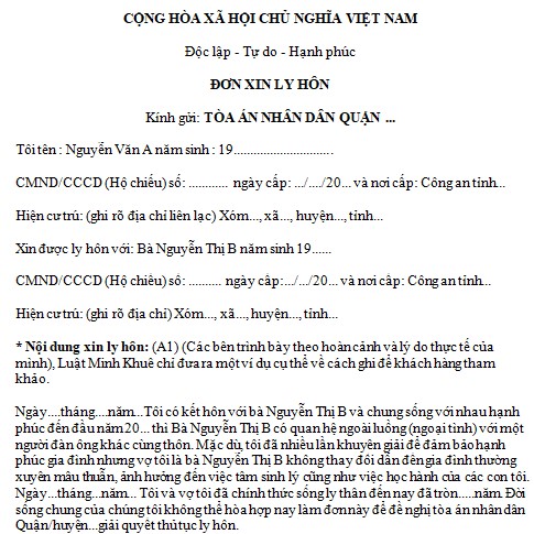 Đơn xin ly hôn thuyết phục