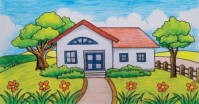 Bức tranh ngôi nhà: Bức tranh ngôi nhà sẽ đem lại cho bạn cảm giác như bạn đang đứng trước ngôi nhà ấy vậy. Hãy nhìn kỹ vào từng chi tiết của bức tranh để khám phá nét đẹp đầy tình cảm.