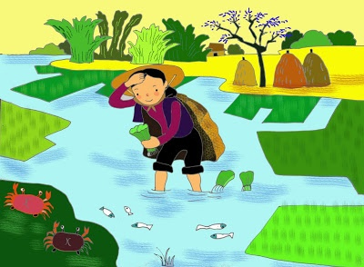 Tả người mẹ cấy lúa giữa trưa tháng 6 nóng bức