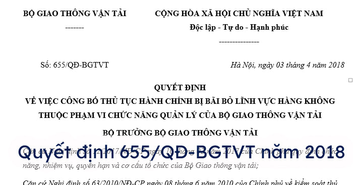 Thuộc tính văn bản: Quyết định 655/QĐ-BGTVT