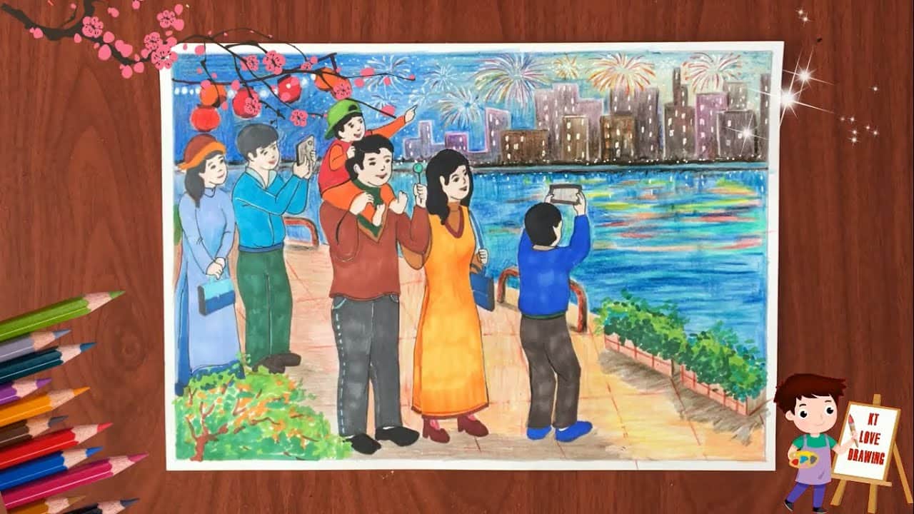 Vẽ tranh đề tài gia đình ngày tết  Vẽ tranh ngày tết và mùa xuân  Vẽ  tranh lễ hội mùa xuân  YouTube