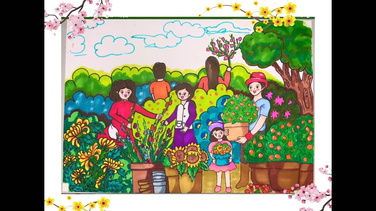 20 Cách vẽ tranh ngày tết và mùa xuân đơn giản mà đẹp