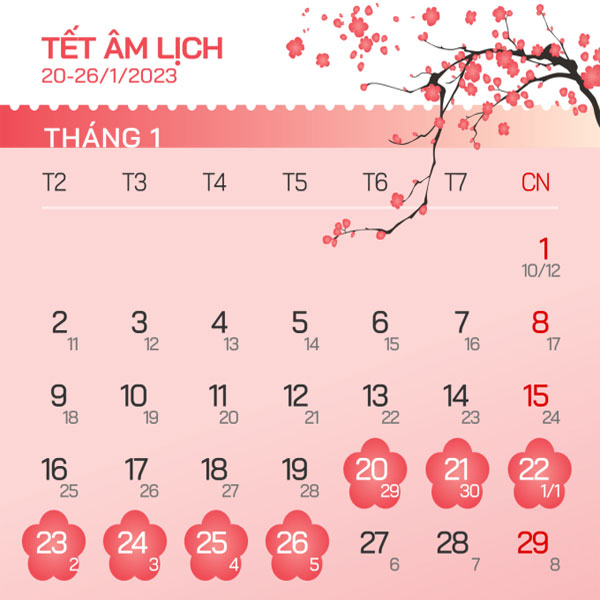 Lịch nghỉ Tết âm lịch 2023