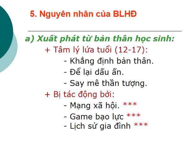 Powerpoint Phòng chống bạo lực học đường - Nguyên nhân của BLHĐ