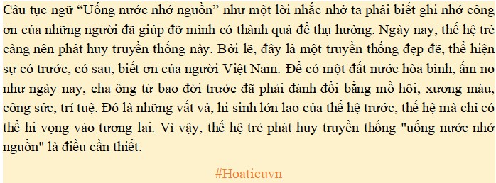 Đoạn văn giải thích vì sao thế hệ trẻ cần phát huy truyền thống “uống nước nhớ nguồn”