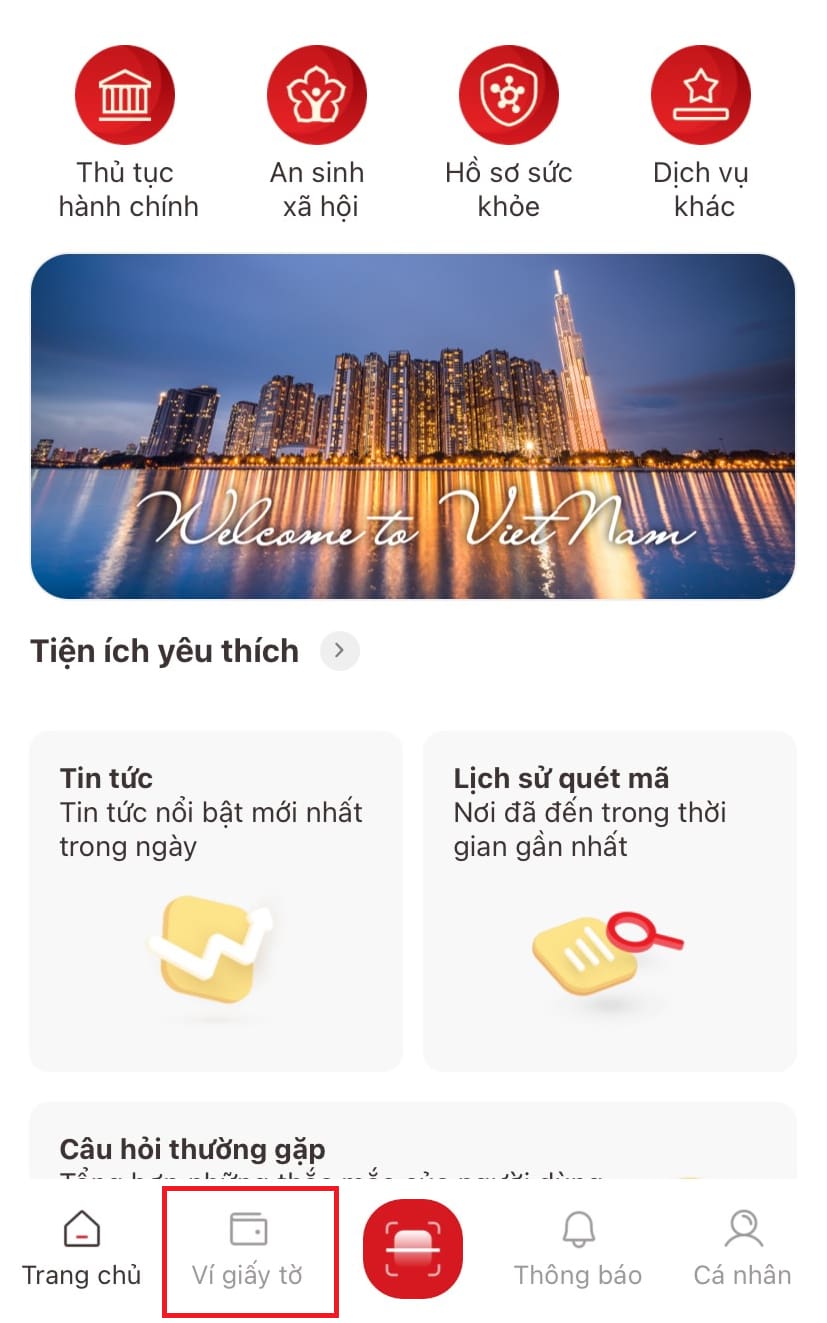 Bước 2: Chọn ví giấy tờ