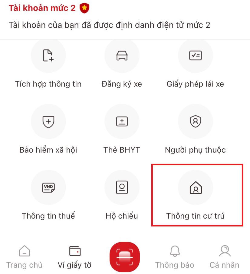 Bước 3: Chọn Thông tin cư trú