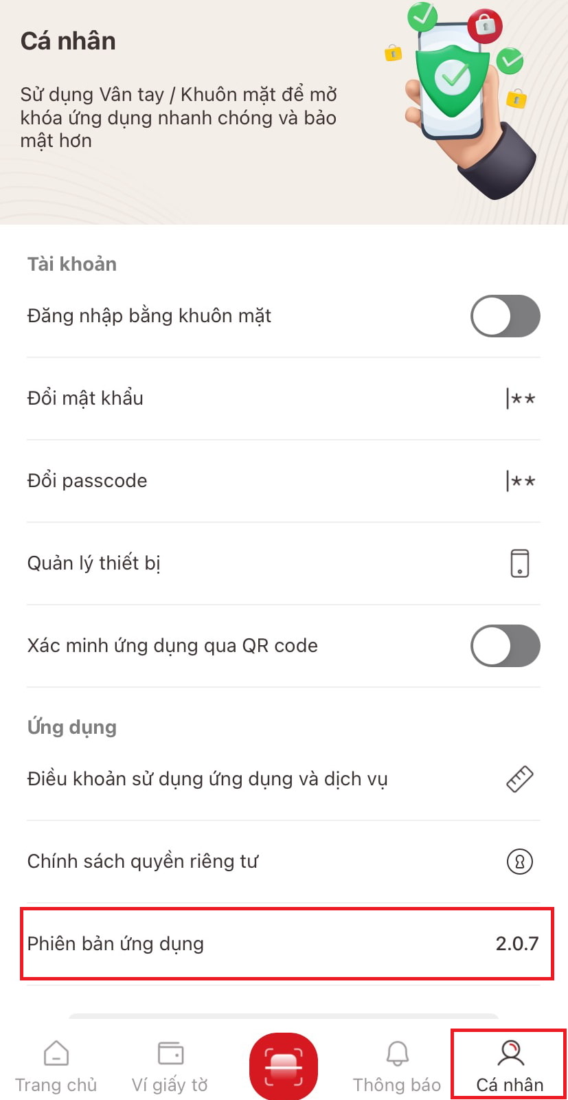 Bước 1: Kiểm tra phiên bản của ứng dụng