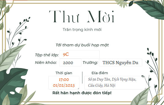 Giấy mời họp lớp 2023 - Giấy thông báo mời họp lớp Giấy mời họp lớp 2023 - Giấy thông báo mời họp lớp