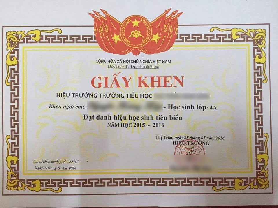 Mẫu giấy khen học sinh tiêu biểu