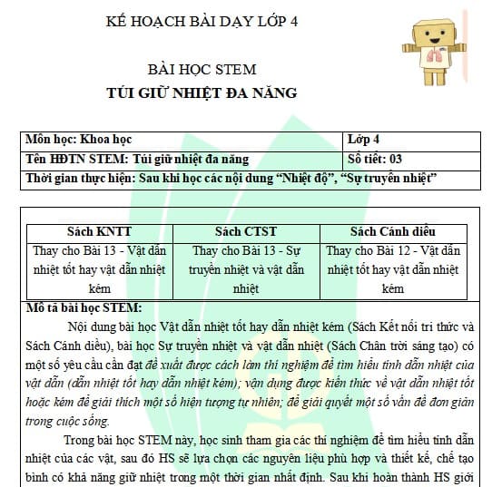 Bài học STEM lớp 4: Túi giữ nhiệt đa năng