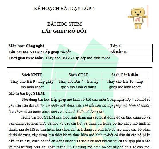 Bài học STEM lớp 4: Lắp ghép ro-bot