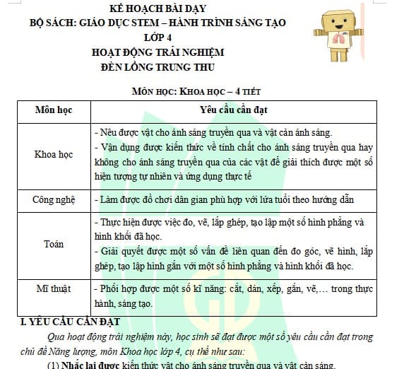 Bài học STEM lớp 4: Đèn lồng trung thu
