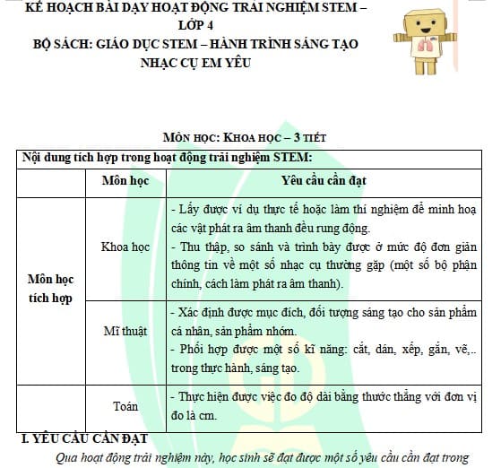 Bài học STEM lớp 4: Nhạc cụ em yêu
