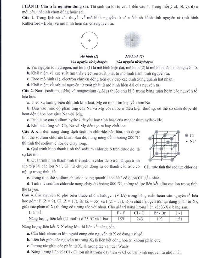 Cấu trúc đề thi THPT quốc gia 2025 môn Hóa Đề minh họa 2025 môn Hóa