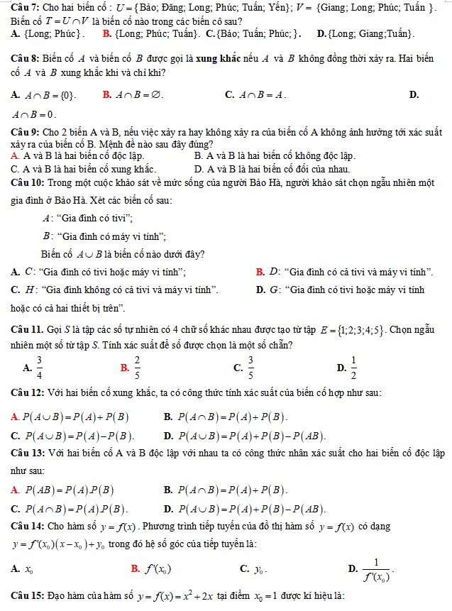 Đề thi học kì 2 lớp 11 môn Toán KNTT