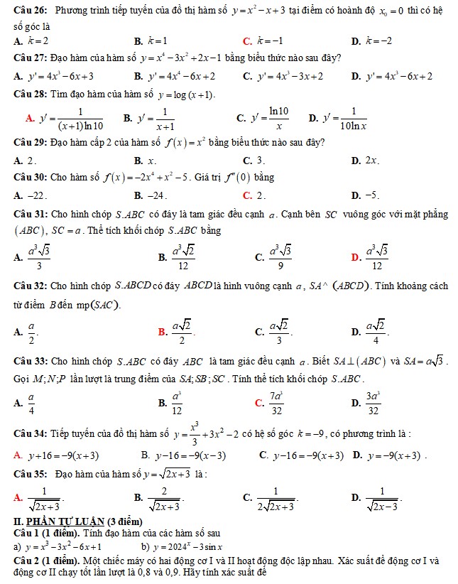 Đề thi học kì 2 lớp 11 môn Toán KNTT