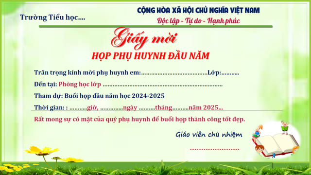 Mẫu giấy mời họp phụ huynh đầu năm 2024