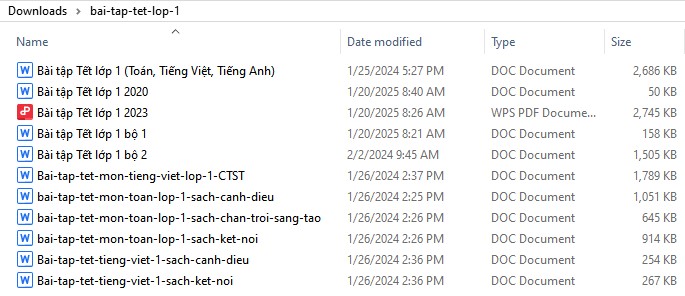 Bài tập tết cho học sinh lớp 1